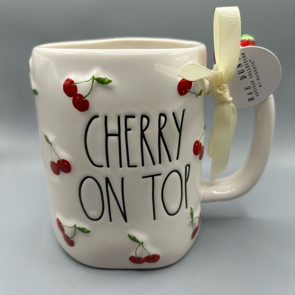 Rae Dunn CHERRY ON TOP Mug With CHERRY On Handle Summer Fruit Shabby Chic NEW
